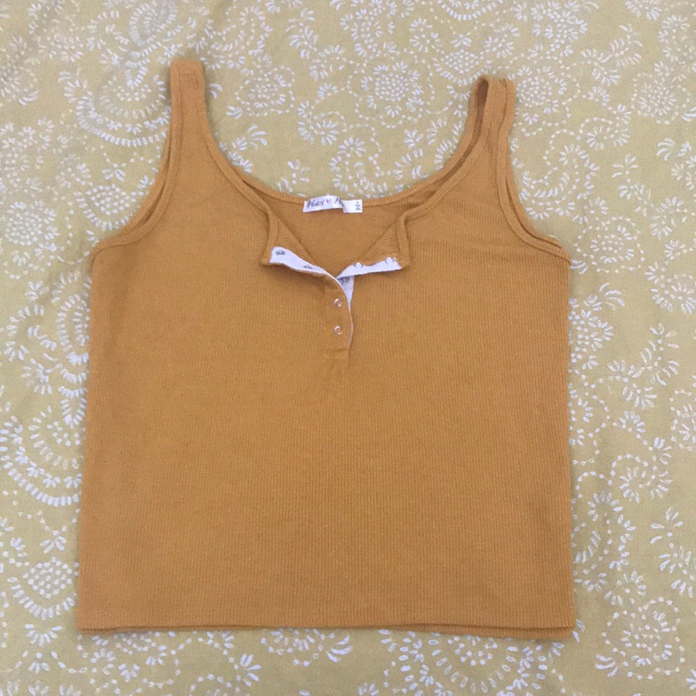 Mustard Yellow Ribbed Tank w/ buttons